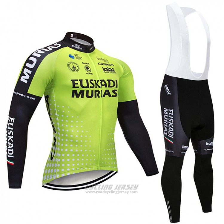 2018 Cycling Jersey Euskadi Murias Green and Black Long Sleeve and Bib Tight